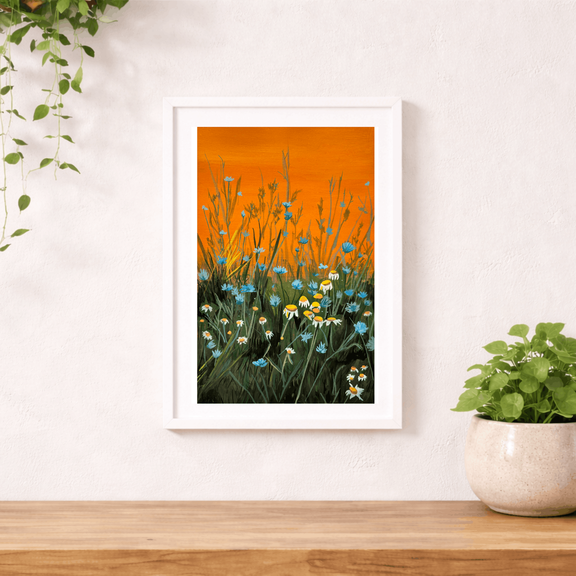 Golden hour sunset landscape art print inspired by nature, made in Wales.