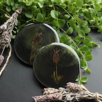 Eco-friendly handmade coasters featuring real preserved lavender