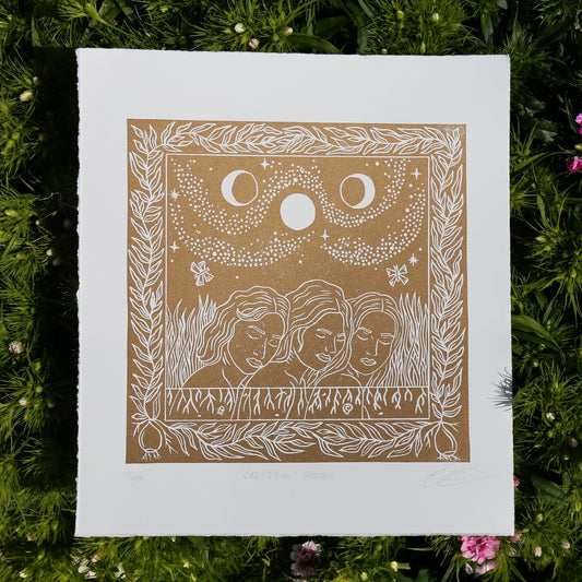 Celestial Garden Linocut Print