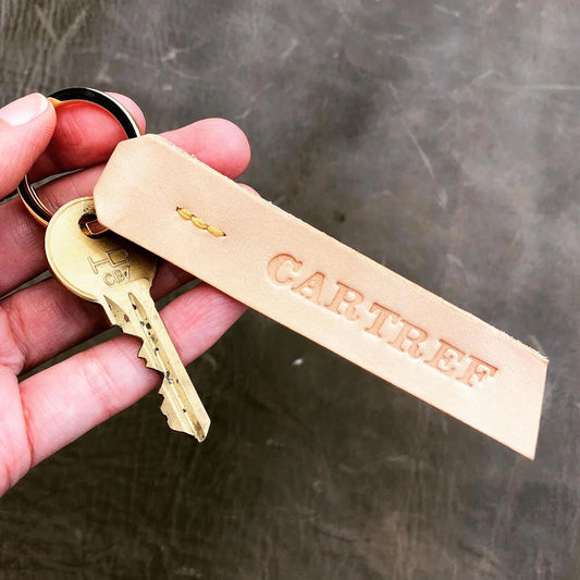 Leather Cartref keyring handmade in Wales housewarming gift