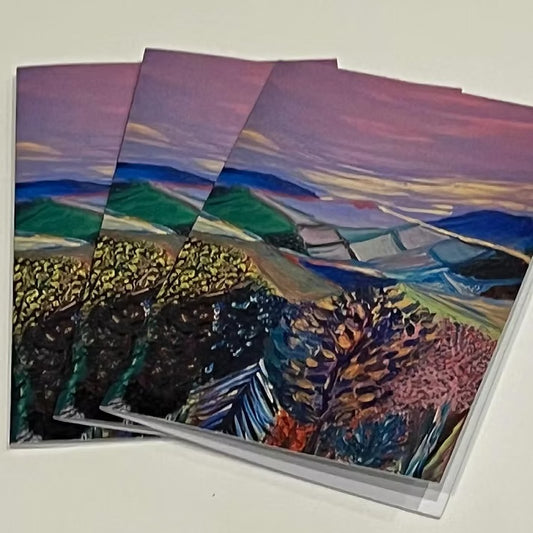 Welsh landscape greeting card set by Miriam Vincent – handmade artwork from Abergavenny, perfect for gifting and supporting small Welsh makers this Christmas.