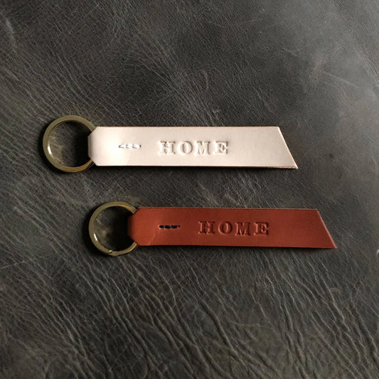 Leather HOME keyring handmade housewarming gift. Thoughtful new home gift for first-time buyers