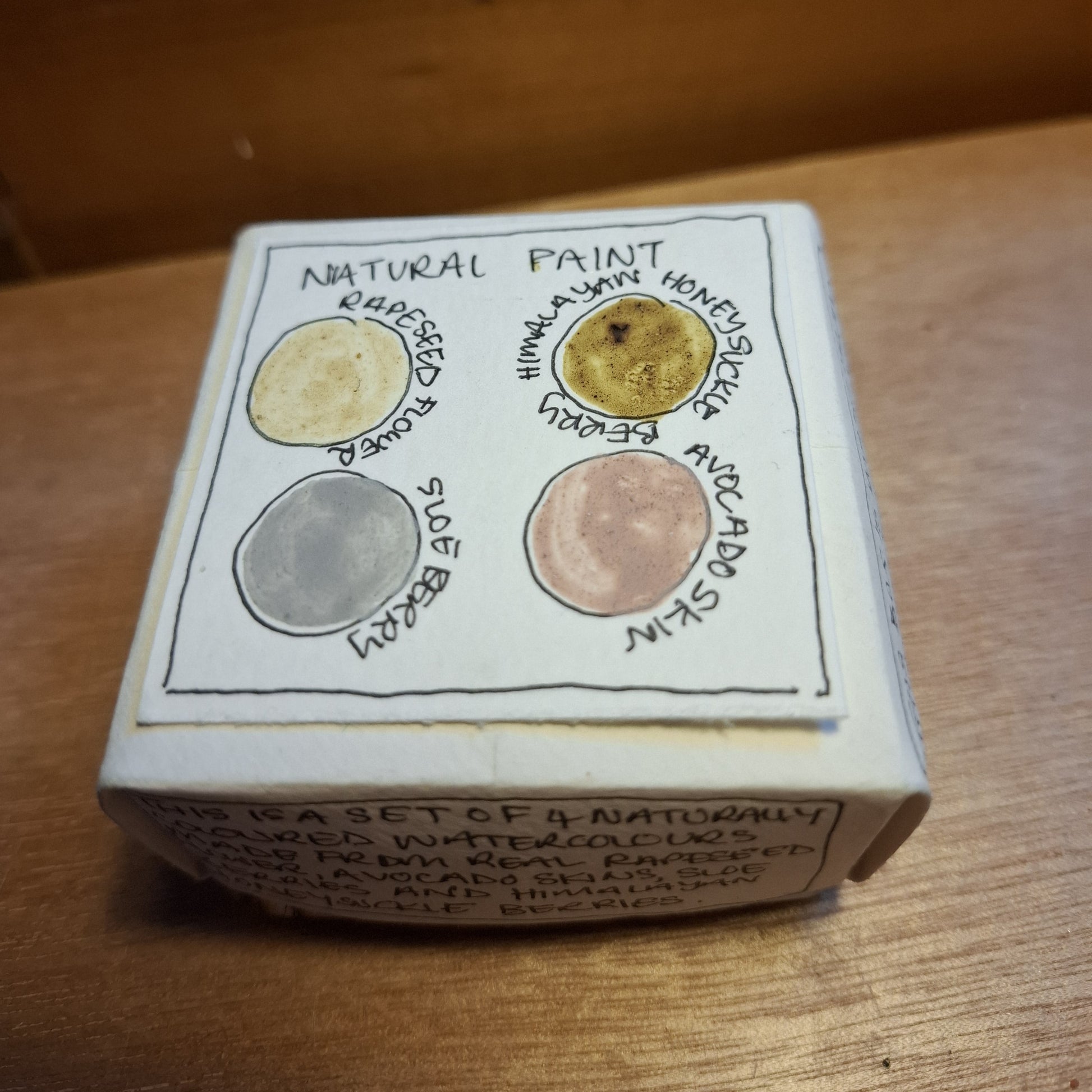 Natural handmade watercolour paint sample set with 5 colours made from garden stones, berries, and plants – eco-friendly, sustainable, handmade art supplies, perfect gift for artists