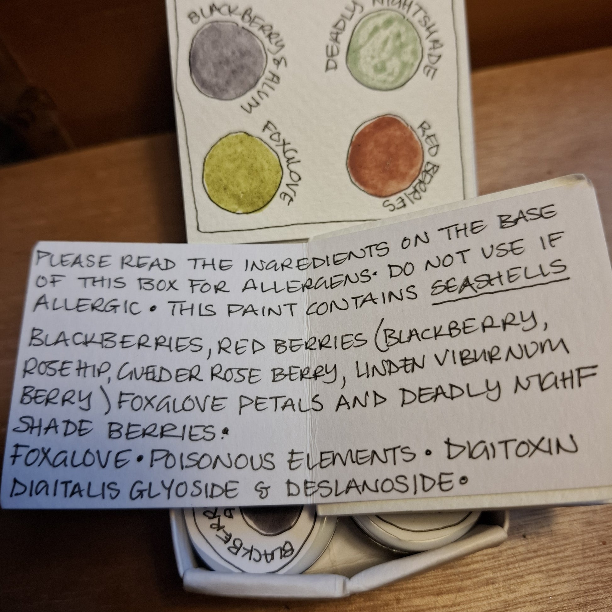 Natural handmade watercolour paint sample set with 5 colours made from garden stones, berries, and plants – eco-friendly, sustainable, handmade art supplies, perfect gift for artists