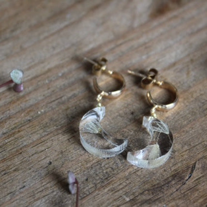 Gold or silver huggie earrings with real dandelion seeds