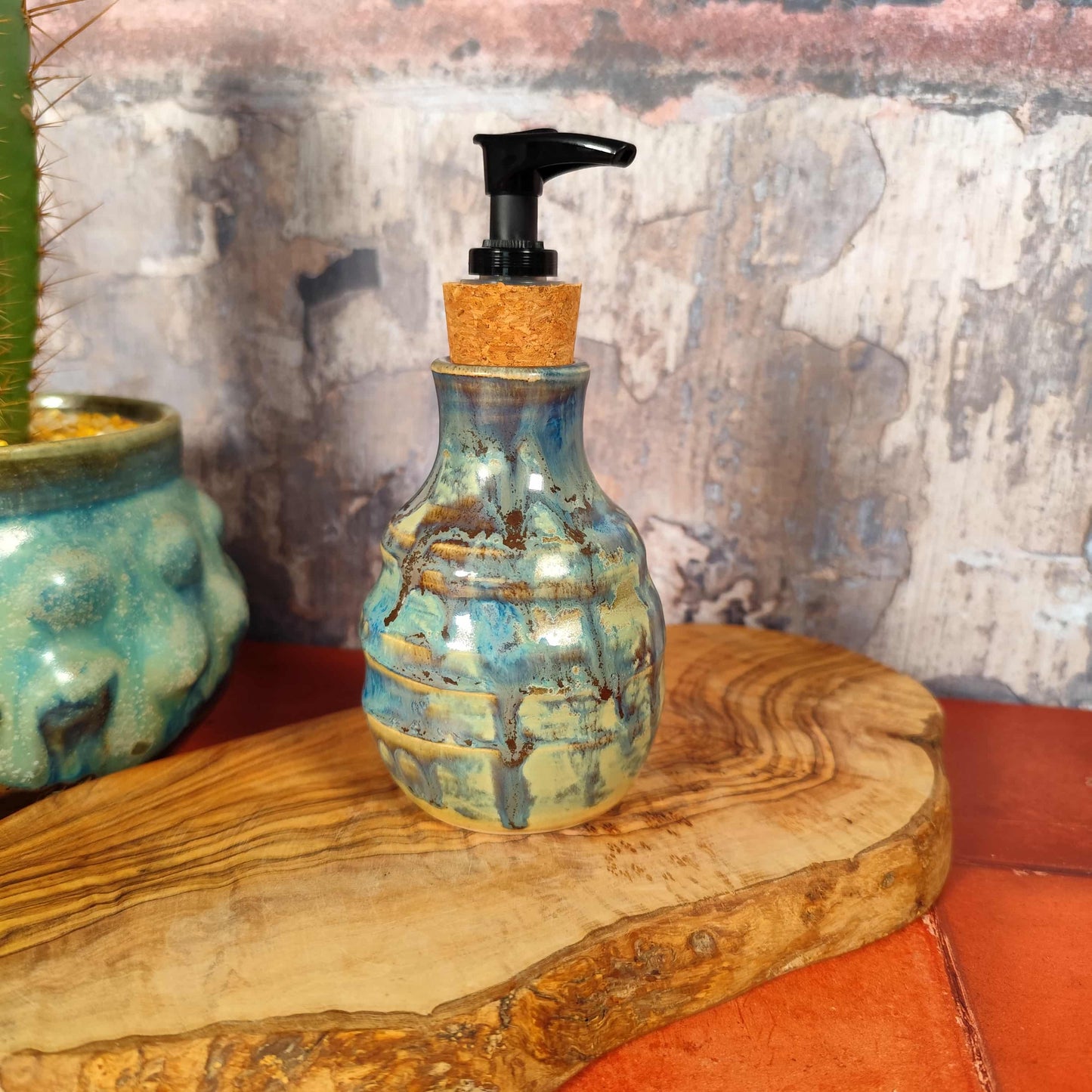 Ridged Handmade Ceramic Soap Dispenser