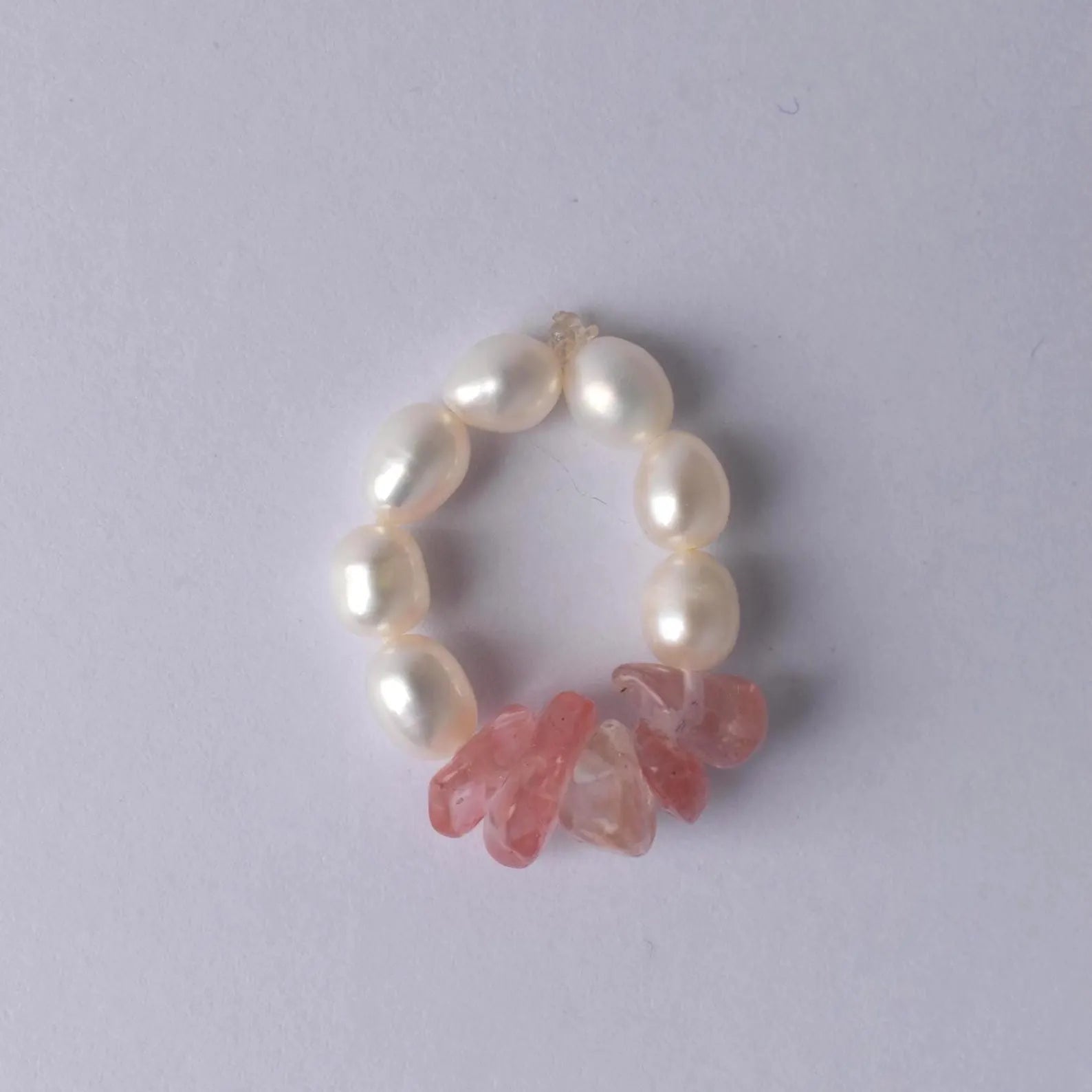 Delicate pearl and gemstone stacking ring handmade in Wales.