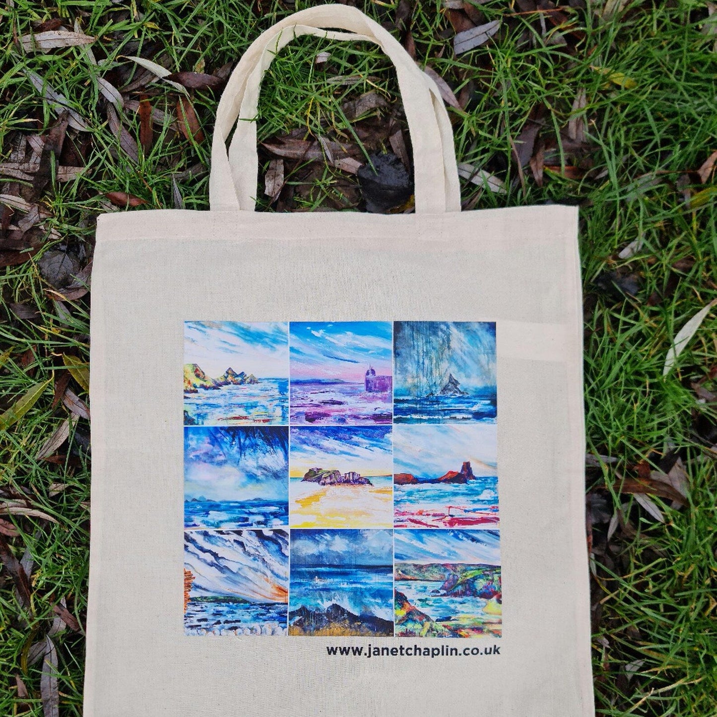 South Wales mountains cotton tote bag featuring Brecon Beacons hill paintings.