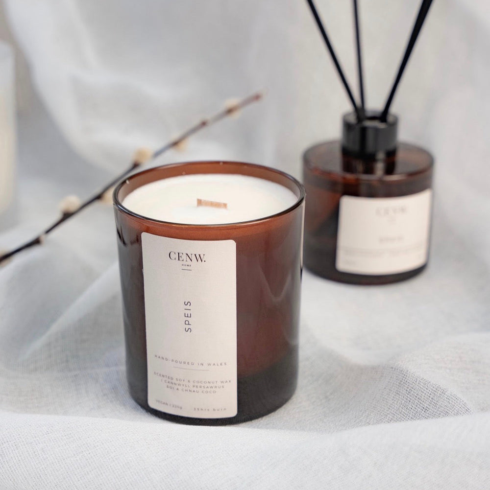 Candle and diffuser. Vegan-friendly soy candle gift supporting small business