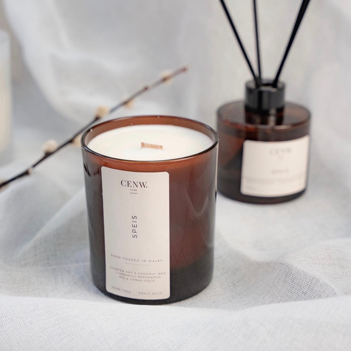 Candle and diffuser. Vegan-friendly soy candle gift supporting small business