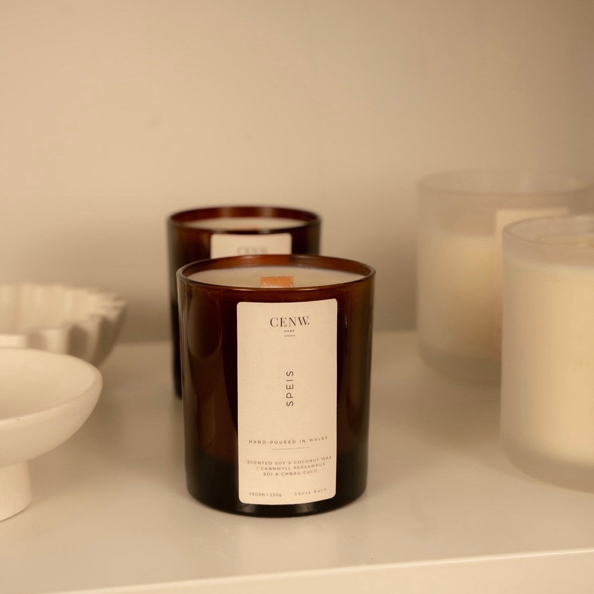 coconut and amber soy candle hand-poured in Wales