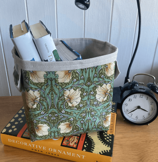 Small Storage Basket Fabric Oilcloth William Morris Pimpernel – Green