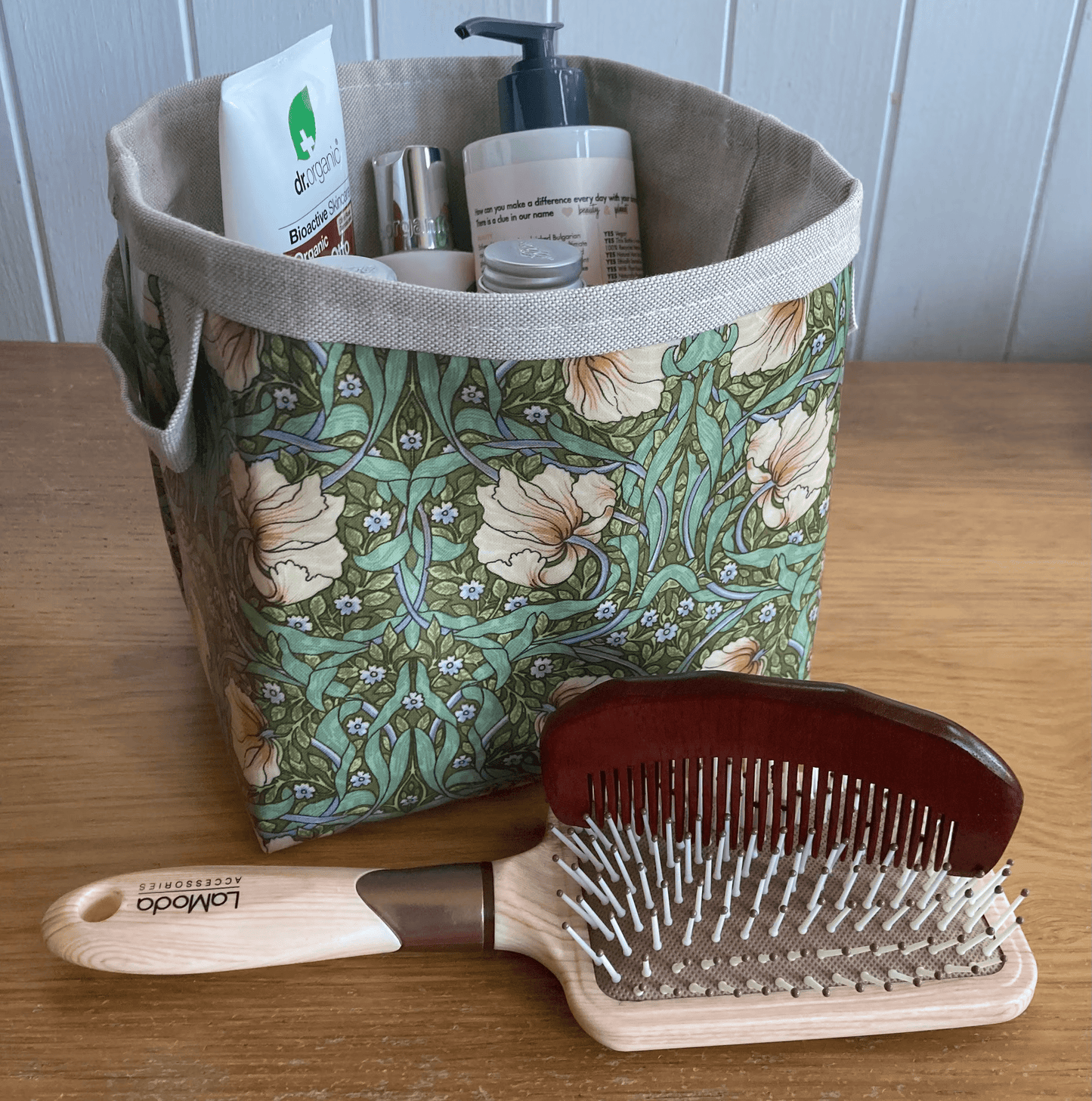 Small Storage Basket Fabric Oilcloth William Morris Pimpernel – Green