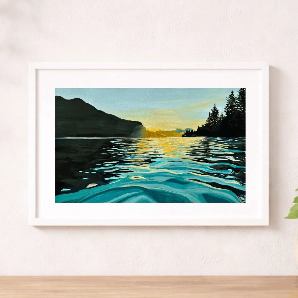Sunset silence landscape art print with soft calming tones, made in Wales