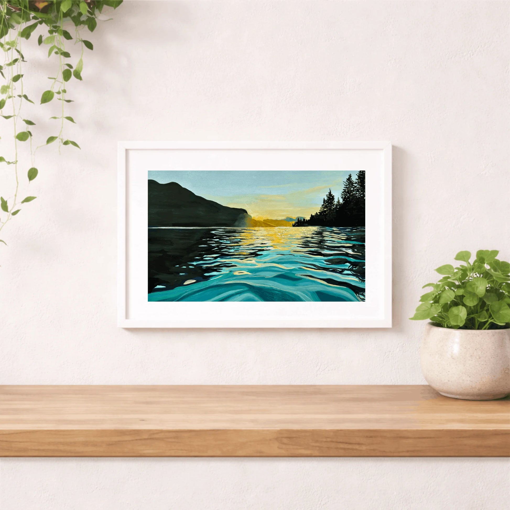 Sunset silence landscape art print with soft calming tones, made in Wales