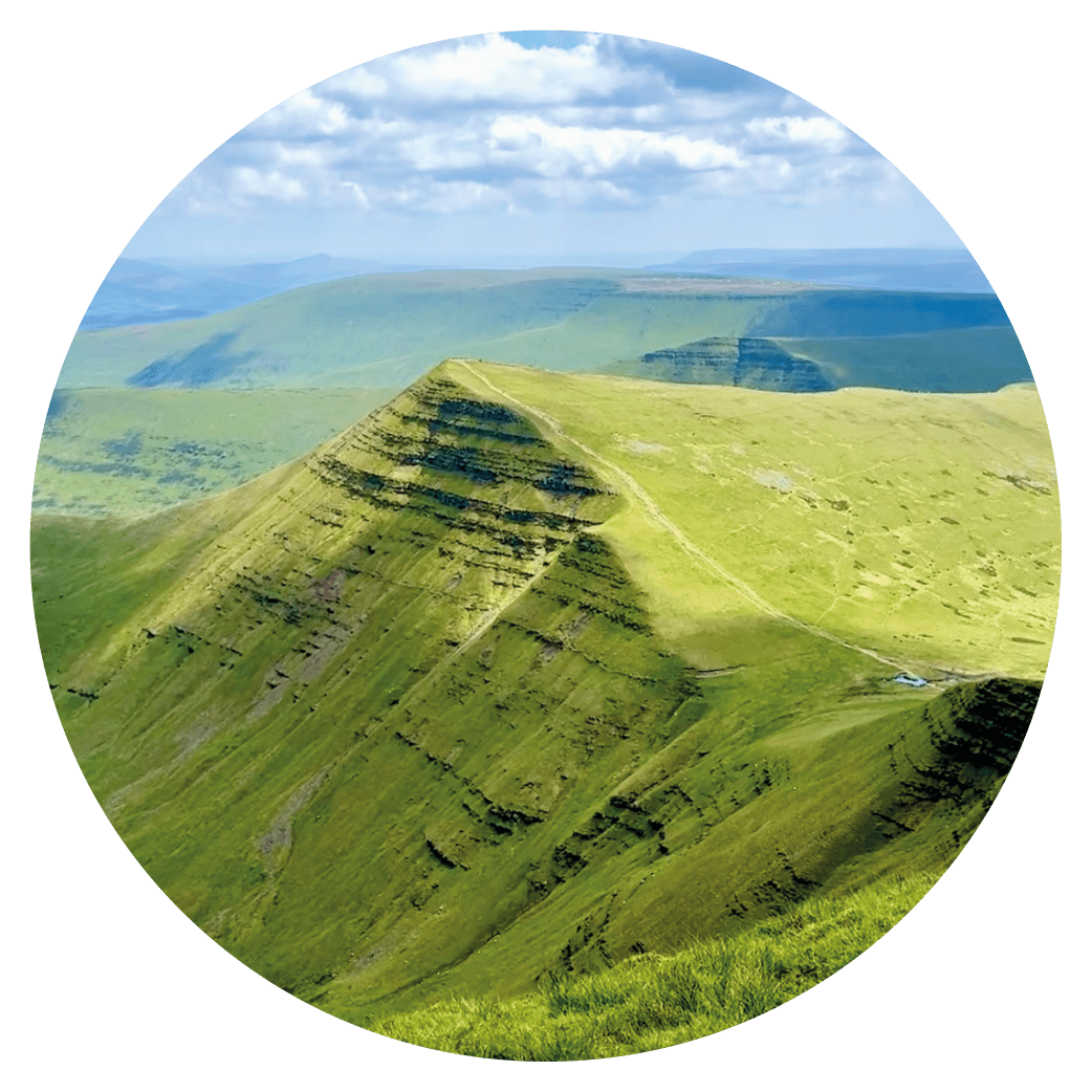 Local view of Brecon Beacons mountains. Representing independent Welsh makers creating handmade products in their studio for Byw, supporting a local Welsh makers’ community