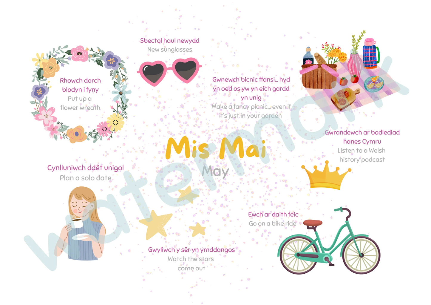 Welsh learners calendar 2026, showing Mis MaI, May. Great christmas gift. made in wales