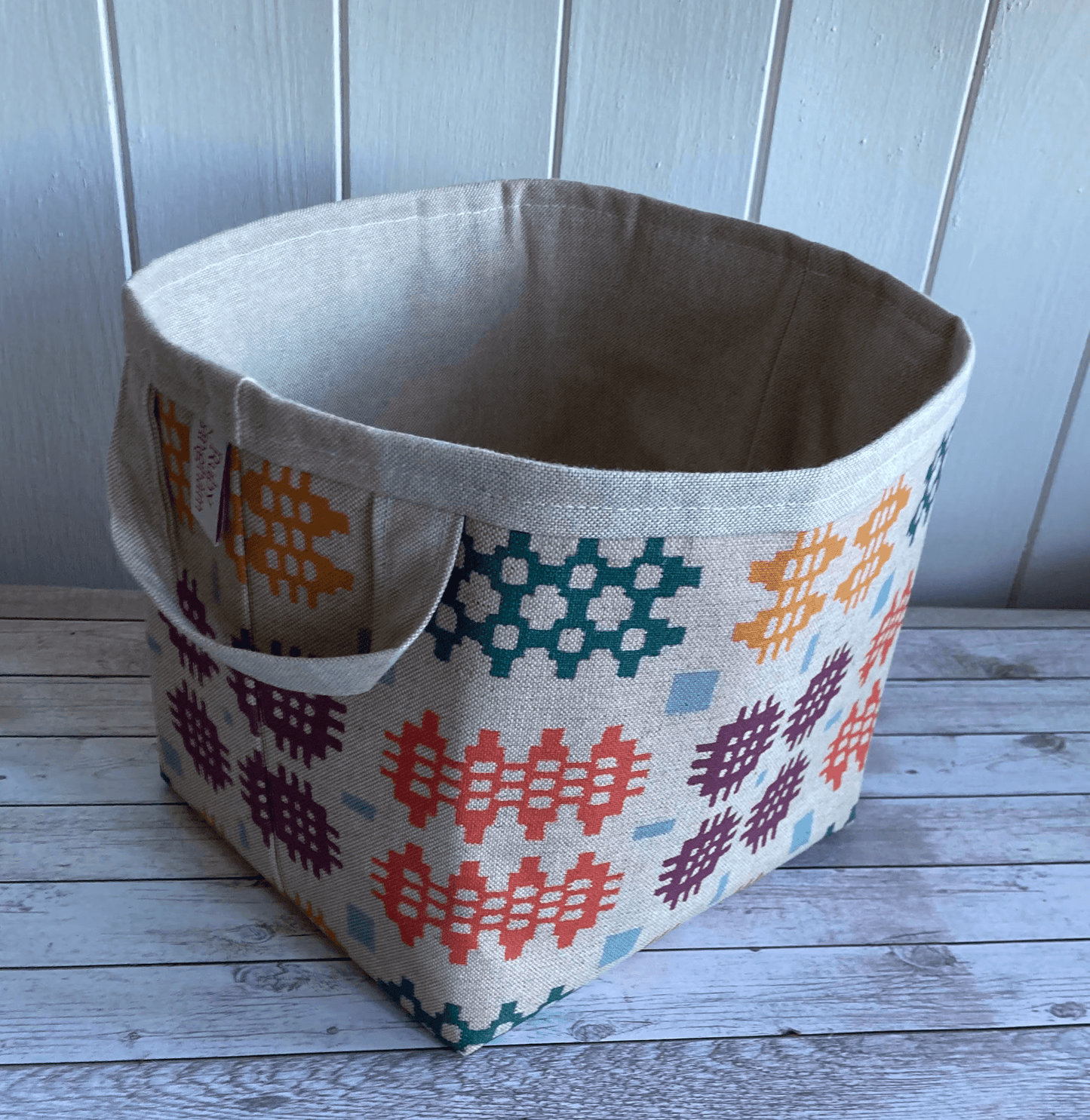 Welsh Blanket Print Oilcloth Small Storage Basket