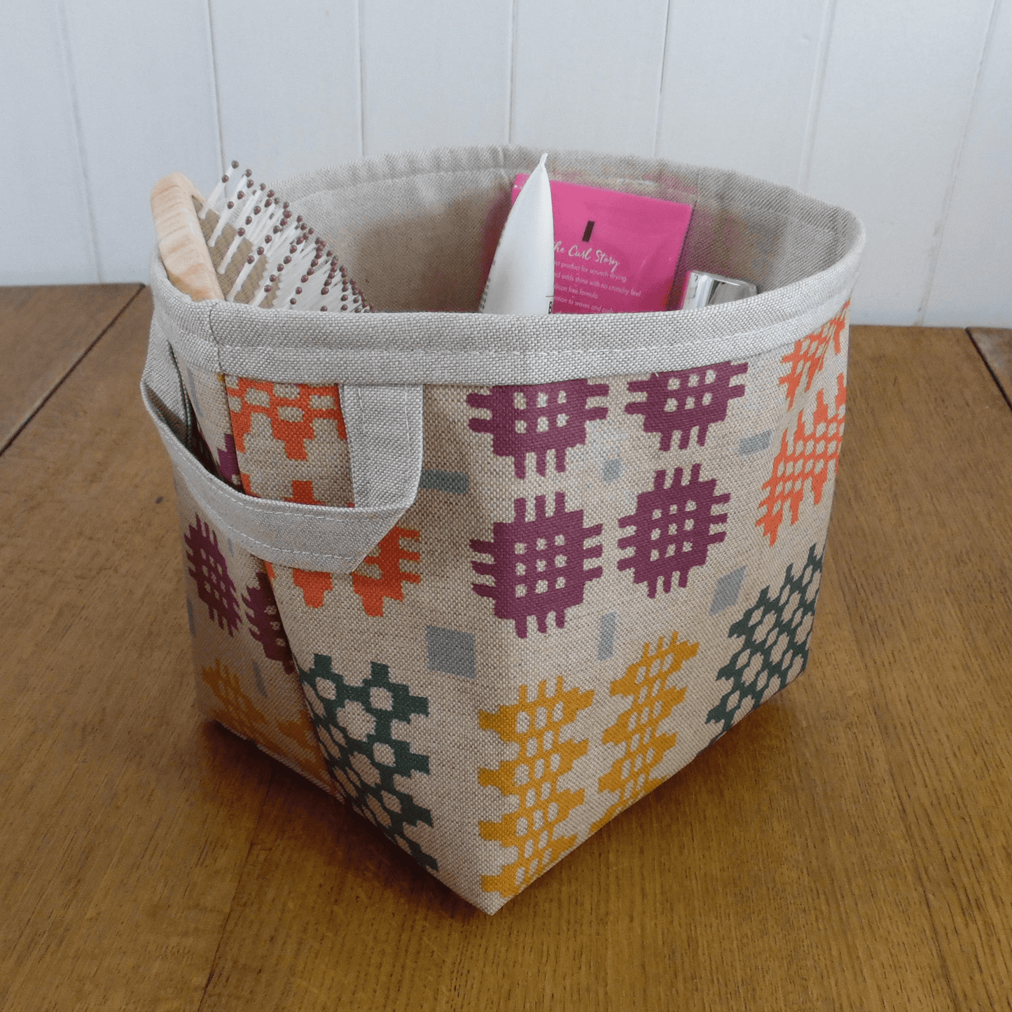 Welsh Blanket Print Oilcloth Small Storage Basket